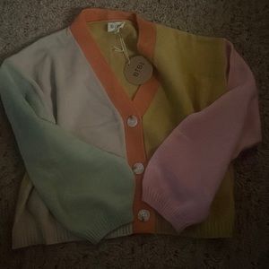 BiBi Color block Cropped Cardigan NWT Size Large